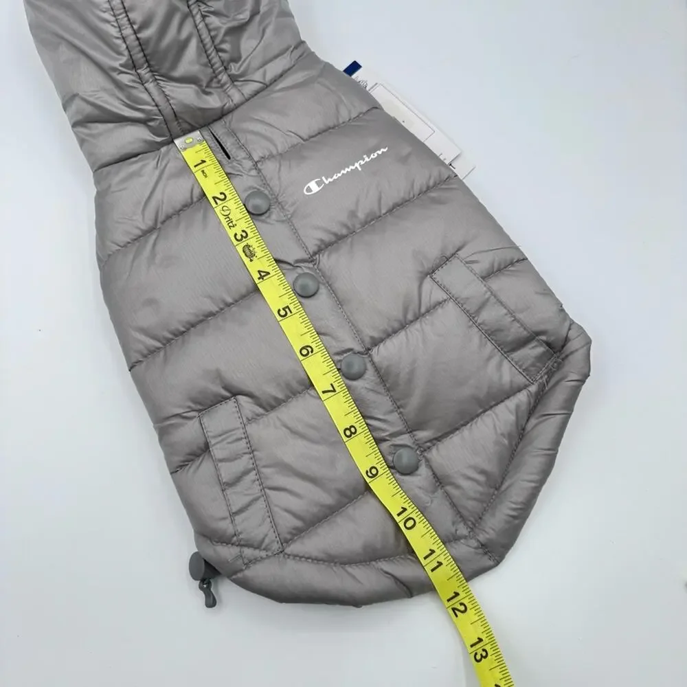 Champion Grey Hooded Puffer Jacket Vest Dog’s Size Small